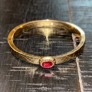 Coach Elegant Gold Bracelet with Red Gemstone Clamper Bangle​